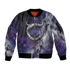 Bat Egyptian Sleeve Zip Bomber Jacket Cow Goddess Celestial Face Horn Ring Gem Cosmic Starry Sky