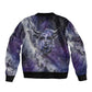 Bat Egyptian Sleeve Zip Bomber Jacket Cow Goddess Celestial Face Horn Ring Gem Cosmic Starry Sky