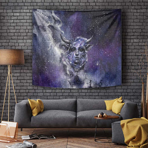 Bat Egyptian Tapestry Cow Goddess Celestial Face Horn Ring Gem Cosmic Starry Sky