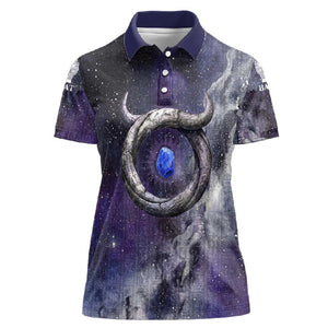 Bat Egyptian Women Polo Shirt Cow Goddess Celestial Face Horn Ring Gem Cosmic Starry Sky