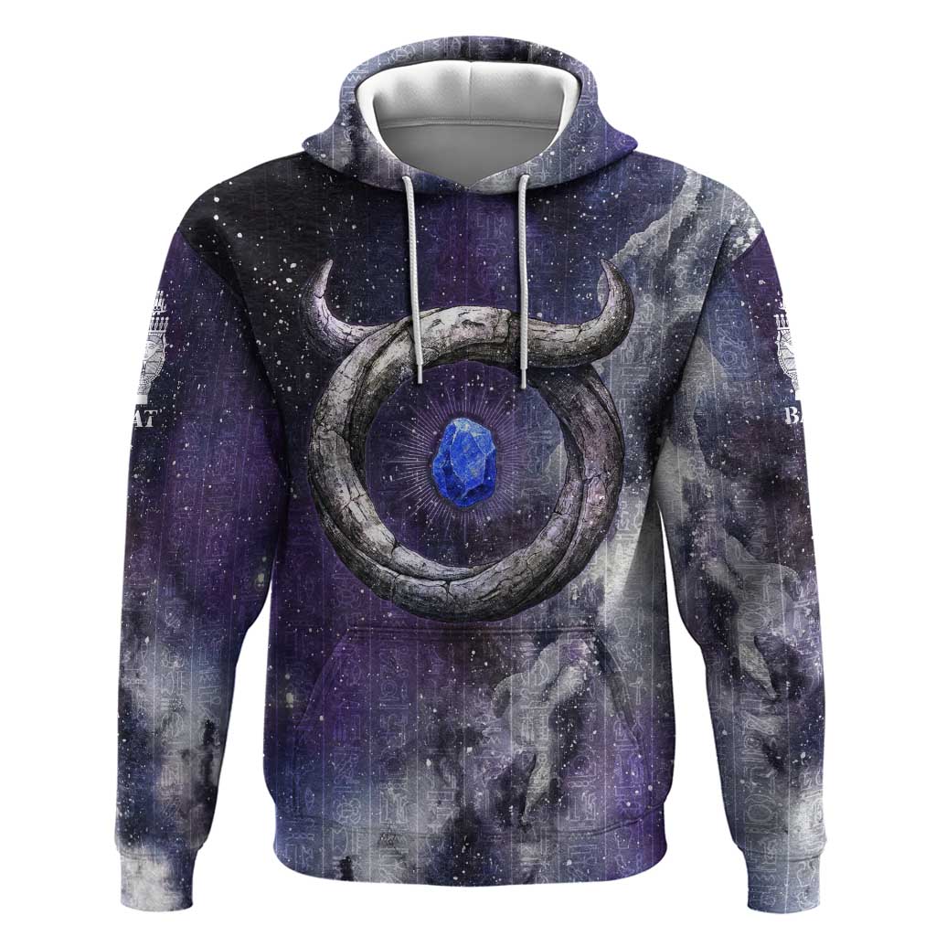 Bat Egyptian Zip Hoodie Cow Goddess Celestial Face Horn Ring Gem Cosmic Starry Sky