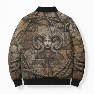 Bat Bomber Puffer Jacket Goddess of the Cosmos Ancient Egyptian Cow Horns Stone