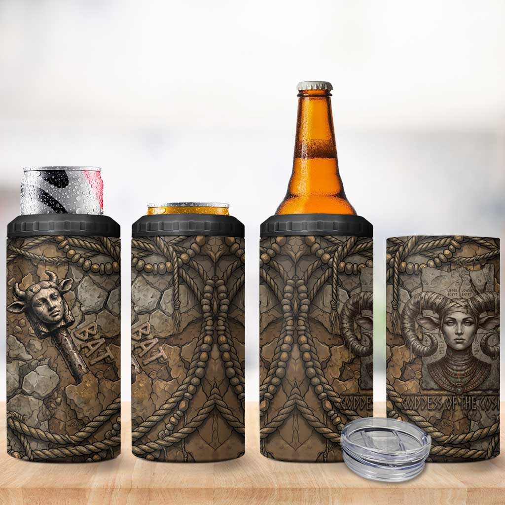 Bat 4 in 1 Can Cooler Tumbler Goddess of the Cosmos Ancient Egyptian Cow Horns Stone