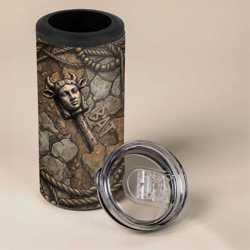 Bat 4 in 1 Can Cooler Tumbler Goddess of the Cosmos Ancient Egyptian Cow Horns Stone