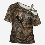Bat Cross Shoulder Shirt Goddess of the Cosmos Ancient Egyptian Cow Horns Stone
