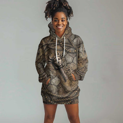 Bat Hoodie Dress Goddess of the Cosmos Ancient Egyptian Cow Horns Stone