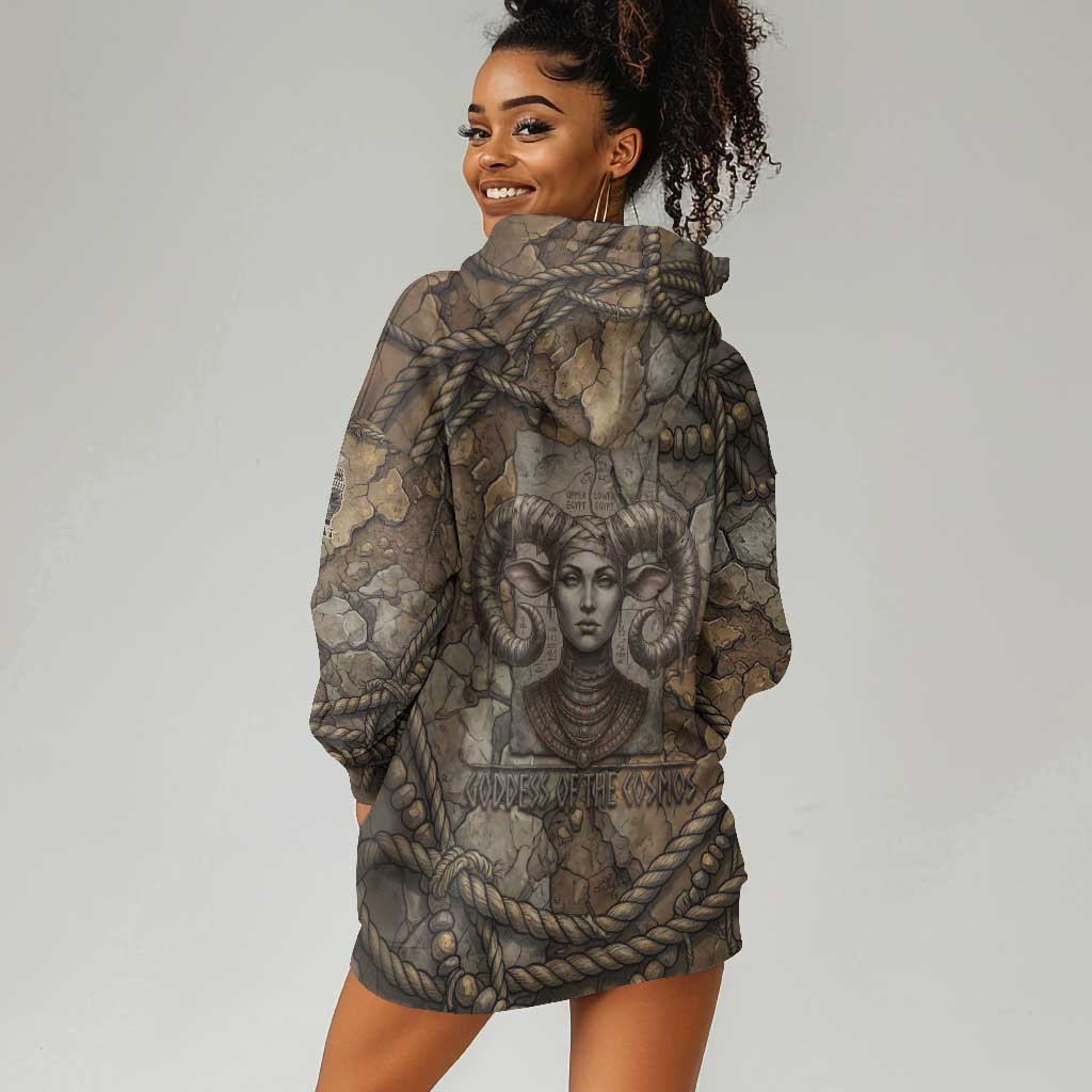 Bat Hoodie Dress Goddess of the Cosmos Ancient Egyptian Cow Horns Stone