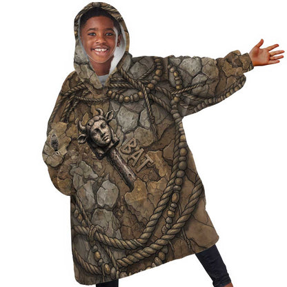 Bat Kid Wearable Blanket Hoodie Goddess of the Cosmos Ancient Egyptian Cow Horns Stone