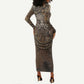 Bat Long Sleeve Bodycon Dress Goddess of the Cosmos Ancient Egyptian Cow Horns Stone