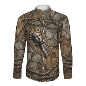 Bat Long Sleeve Button Shirt Goddess of the Cosmos Ancient Egyptian Cow Horns Stone