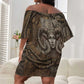 Bat Off Shoulder Short Dress Goddess of the Cosmos Ancient Egyptian Cow Horns Stone