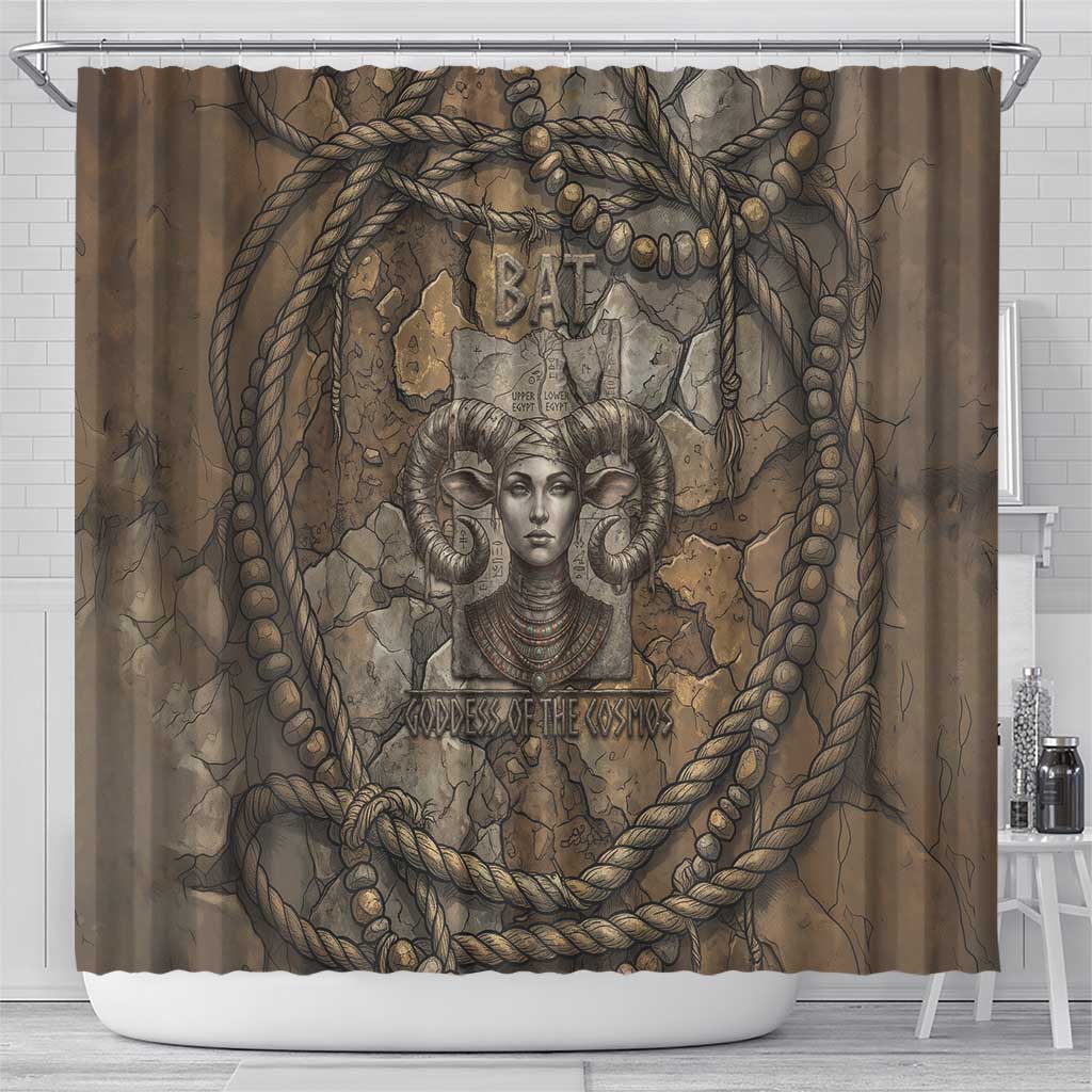 Bat Shower Curtain Goddess of the Cosmos Ancient Egyptian Cow Horns Stone
