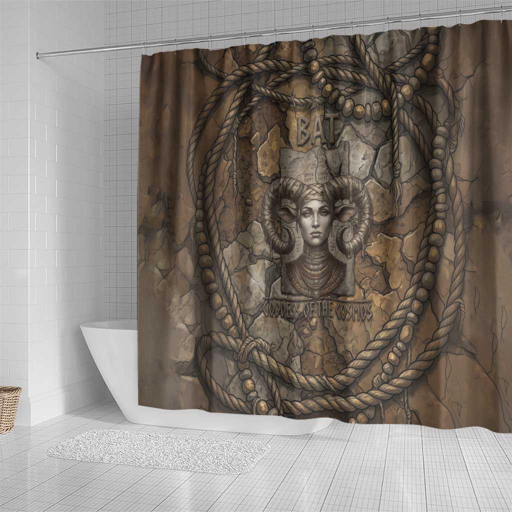 Bat Shower Curtain Goddess of the Cosmos Ancient Egyptian Cow Horns Stone
