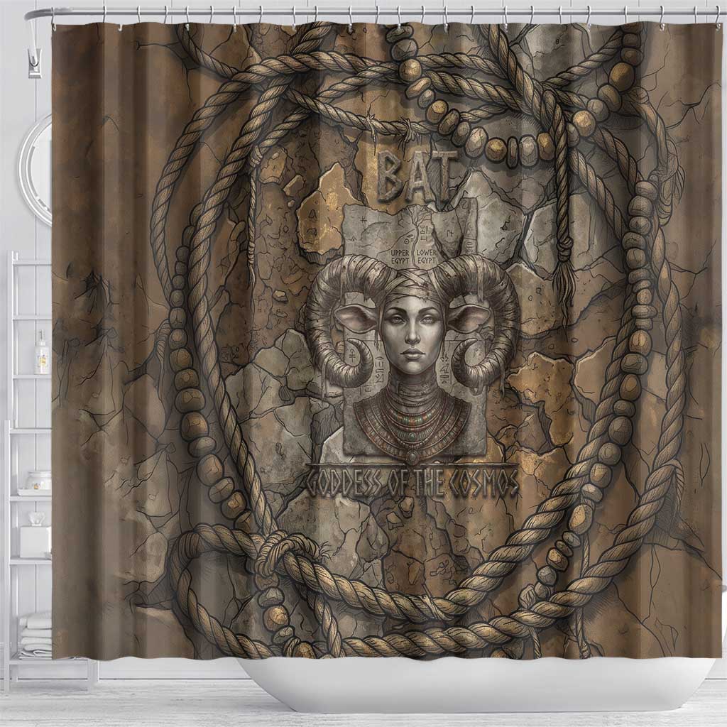 Bat Shower Curtain Goddess of the Cosmos Ancient Egyptian Cow Horns Stone