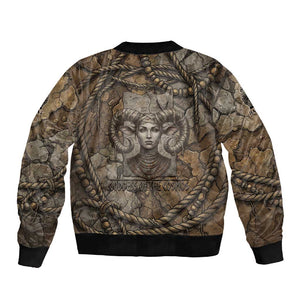 Bat Sleeve Zip Bomber Jacket Goddess of the Cosmos Ancient Egyptian Cow Horns Stone