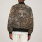 Bat Sleeve Zip Bomber Jacket Goddess of the Cosmos Ancient Egyptian Cow Horns Stone