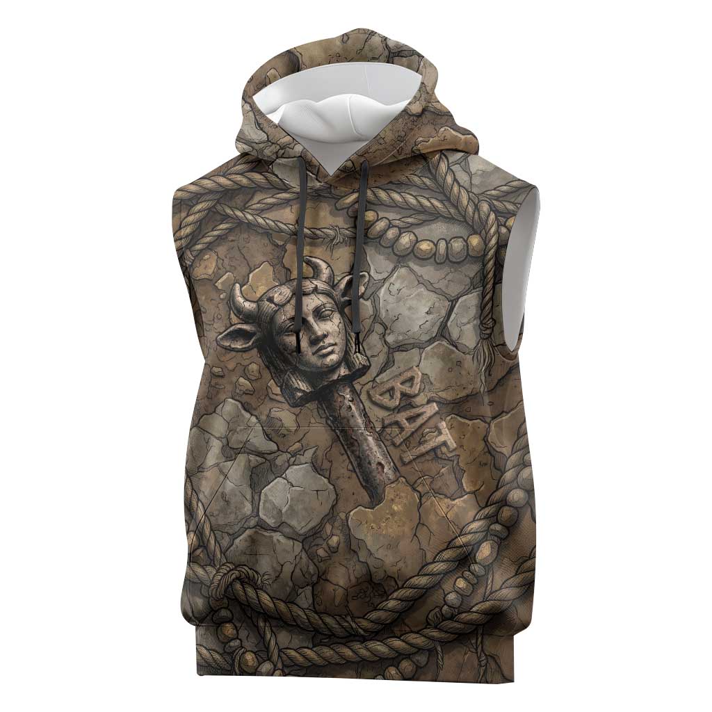 Bat Sleeveless Hoodie Goddess of the Cosmos Ancient Egyptian Cow Horns Stone