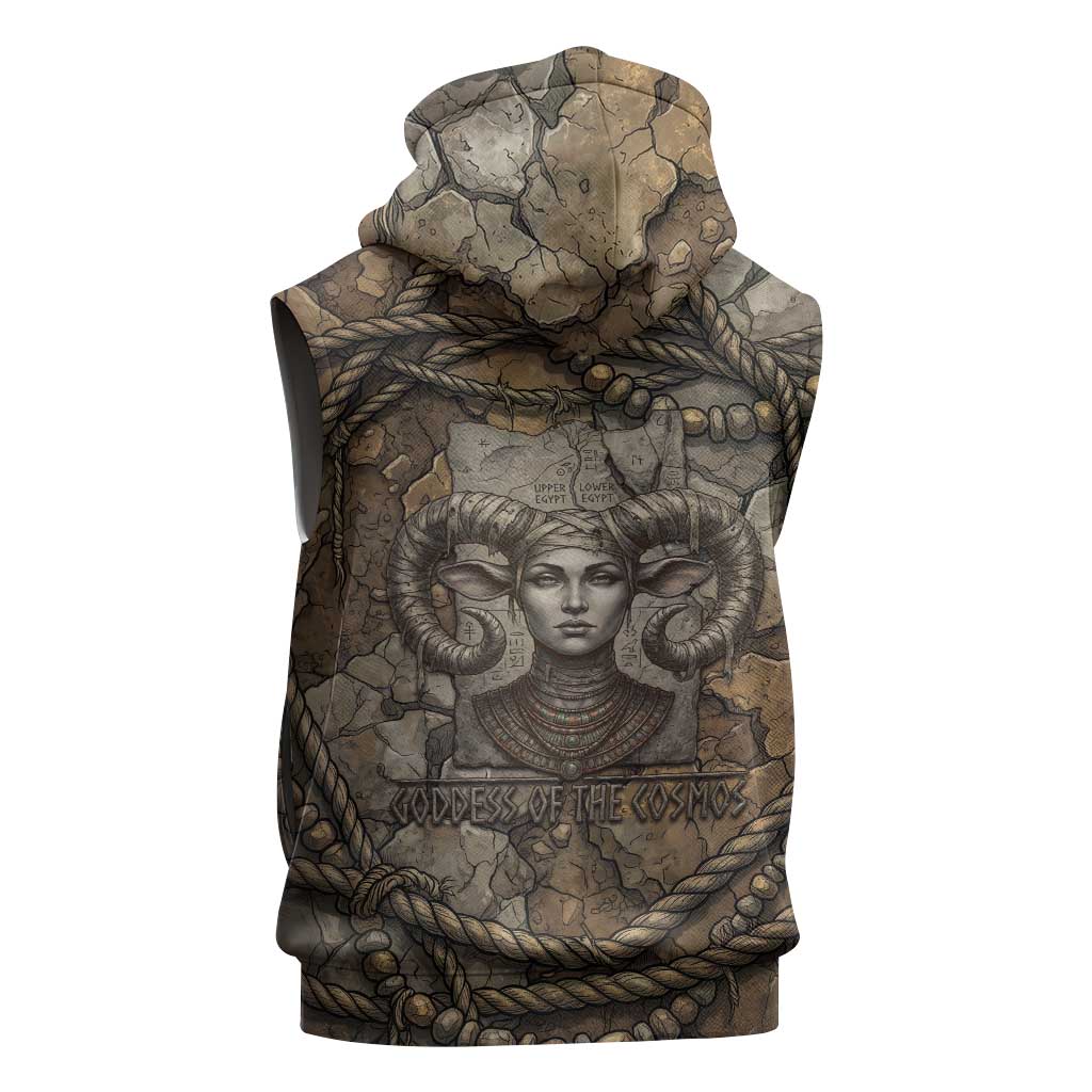 Bat Sleeveless Hoodie Goddess of the Cosmos Ancient Egyptian Cow Horns Stone