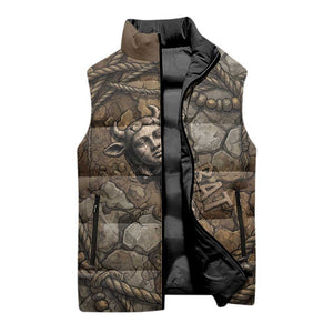Bat Sleeveless Puffer Jacket Goddess of the Cosmos Ancient Egyptian Cow Horns Stone