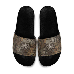 Bat Slide Sandals Goddess of the Cosmos Ancient Egyptian Cow Horns Stone