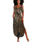Bat Summer Maxi Dress Goddess of the Cosmos Ancient Egyptian Cow Horns Stone
