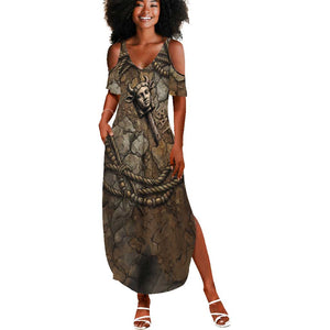 Bat Summer Maxi Dress Goddess of the Cosmos Ancient Egyptian Cow Horns Stone