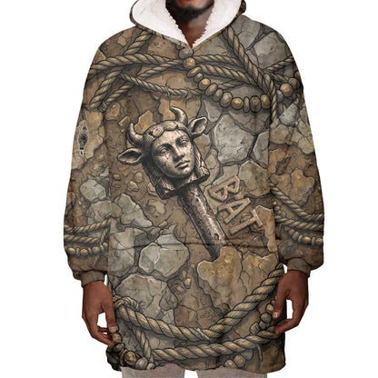 Bat Wearable Blanket Hoodie Goddess of the Cosmos Ancient Egyptian Cow Horns Stone
