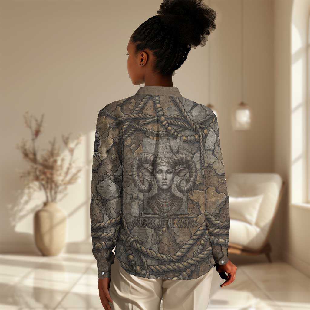 Bat Women Casual Shirt Goddess of the Cosmos Ancient Egyptian Cow Horns Stone