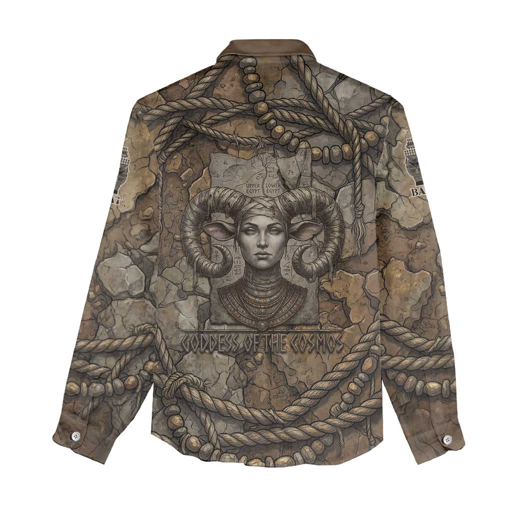 Bat Women Casual Shirt Goddess of the Cosmos Ancient Egyptian Cow Horns Stone