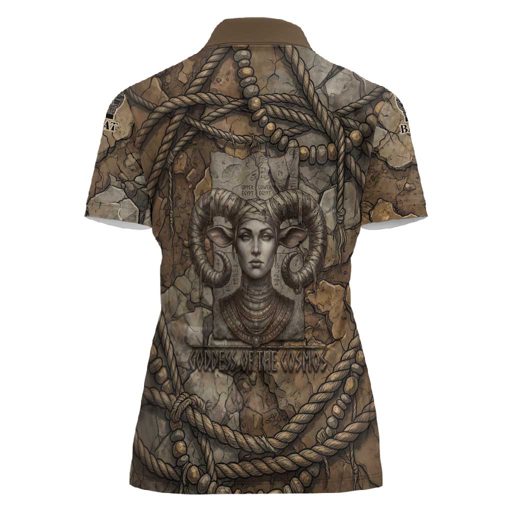 Bat Women Polo Shirt Goddess of the Cosmos Ancient Egyptian Cow Horns Stone
