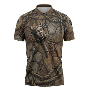 Bat Zipper Polo Shirt Goddess of the Cosmos Ancient Egyptian Cow Horns Stone