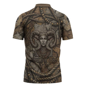 Bat Zipper Polo Shirt Goddess of the Cosmos Ancient Egyptian Cow Horns Stone