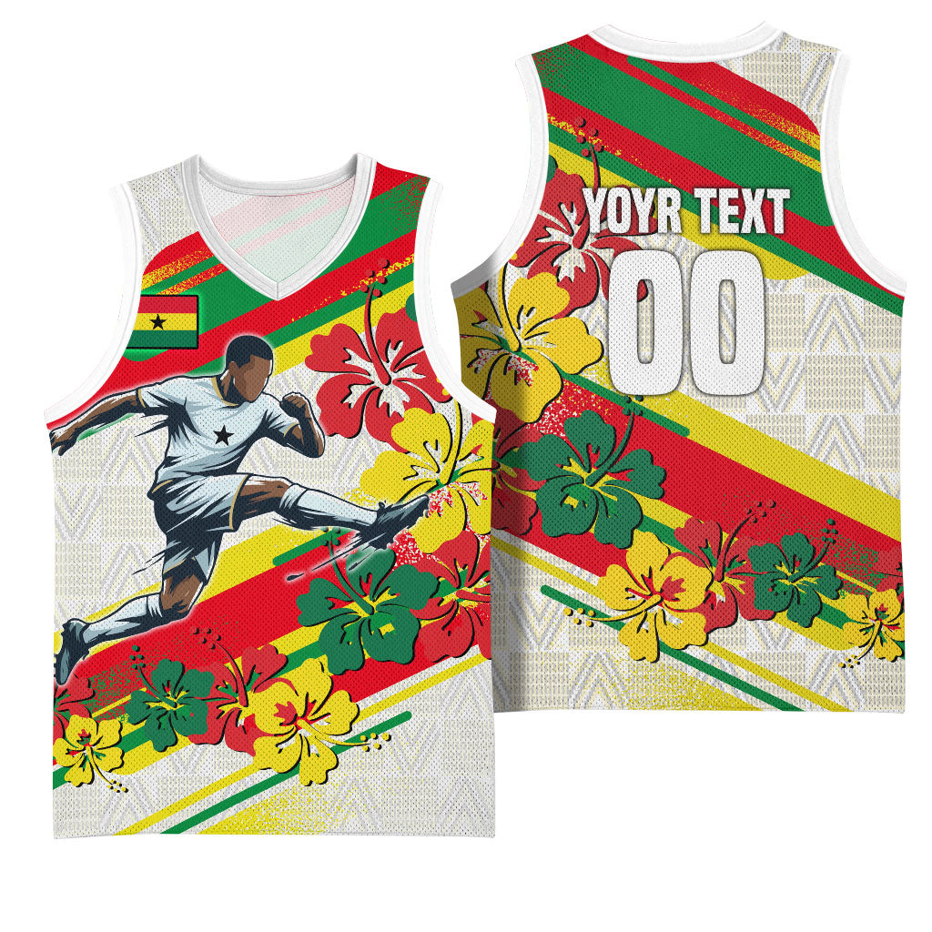 Personalized Ghana Football Basketball Jersey Soccer Player Kick - Floral Hibiscus