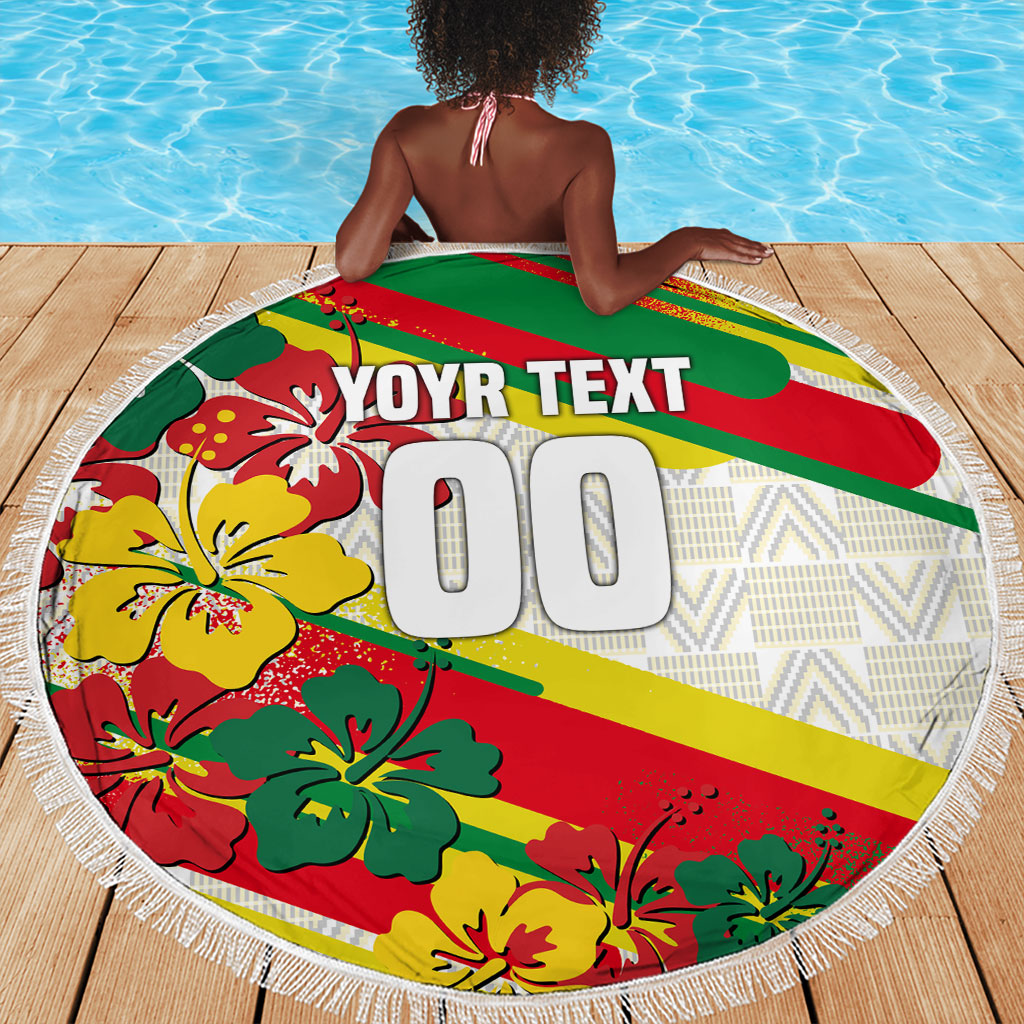 Personalized Ghana Football Beach Blanket Soccer Player Kick - Floral Hibiscus