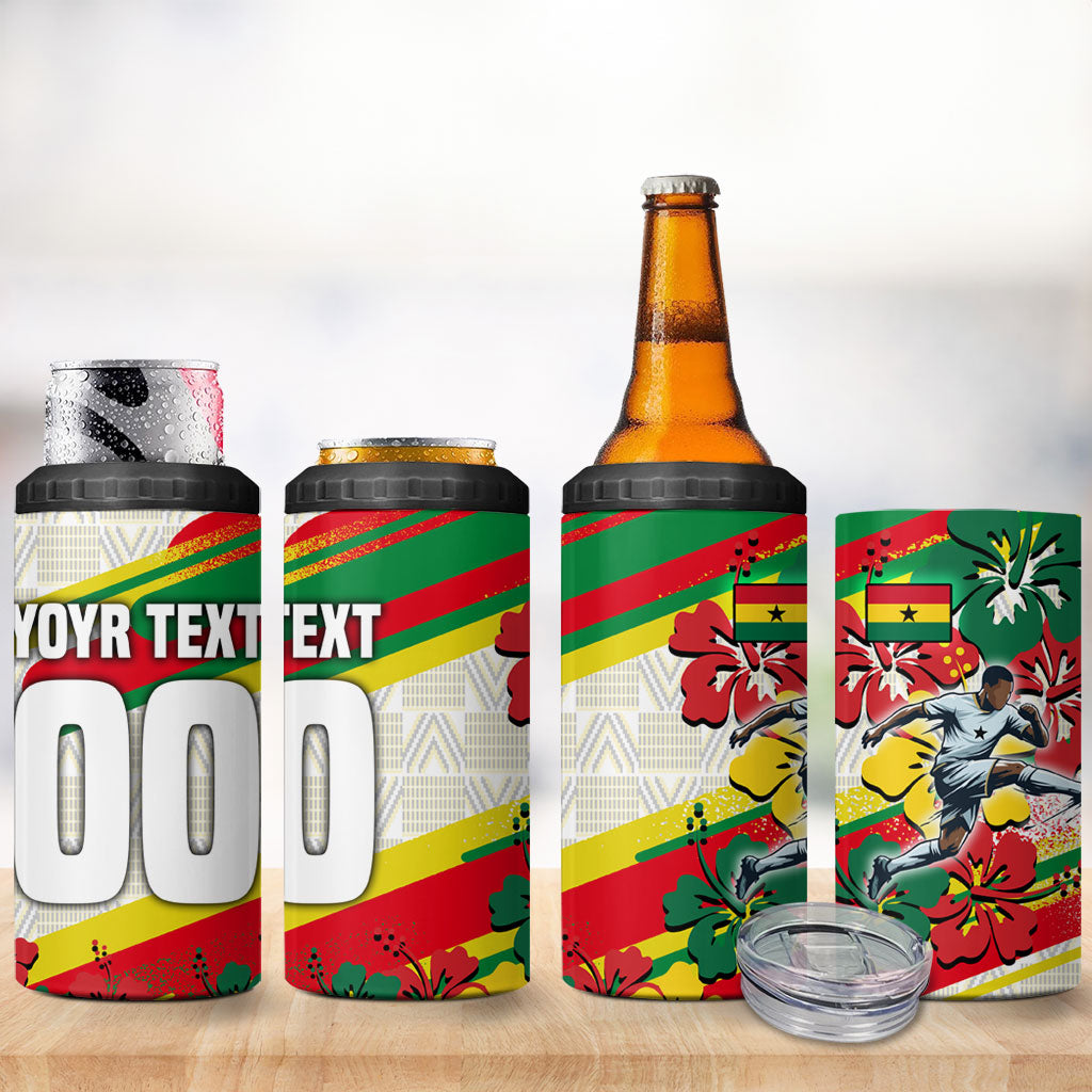 Personalized Ghana Football 4 in 1 Can Cooler Tumbler Soccer Player Kick - Floral Hibiscus