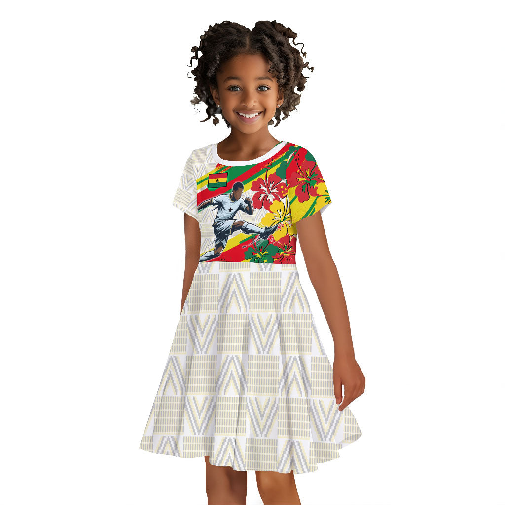 Personalized Ghana Football Kid Short Sleeve Dress Soccer Player Kick - Floral Hibiscus