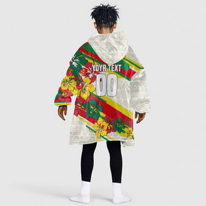 Personalized Ghana Football Kid Wearable Blanket Hoodie Soccer Player Kick - Floral Hibiscus