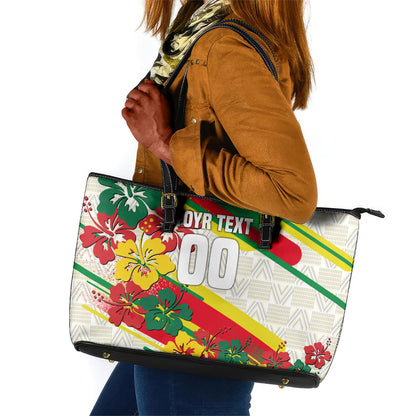 Personalized Ghana Football Leather Tote Bag Soccer Player Kick - Floral Hibiscus