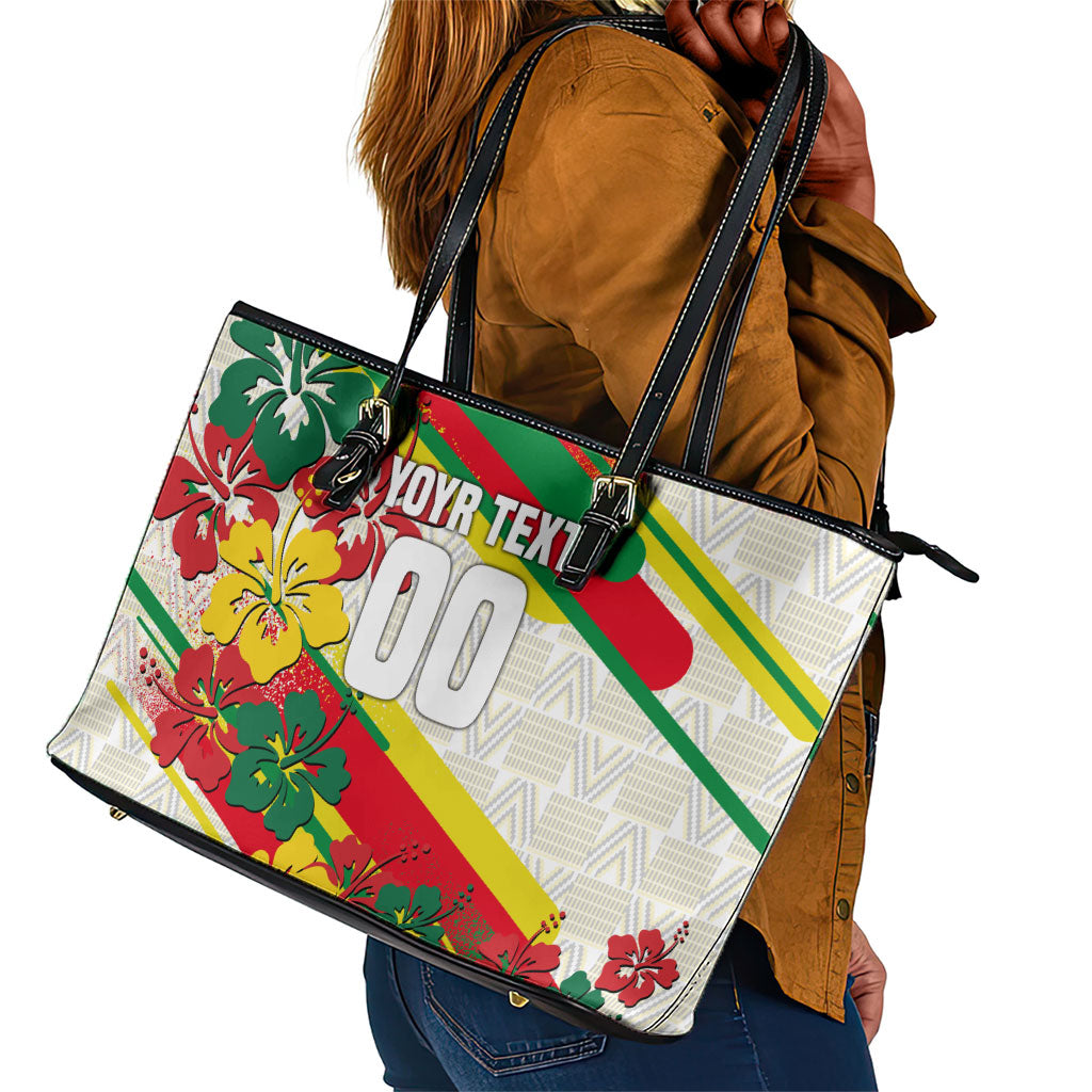 Personalized Ghana Football Leather Tote Bag Soccer Player Kick - Floral Hibiscus
