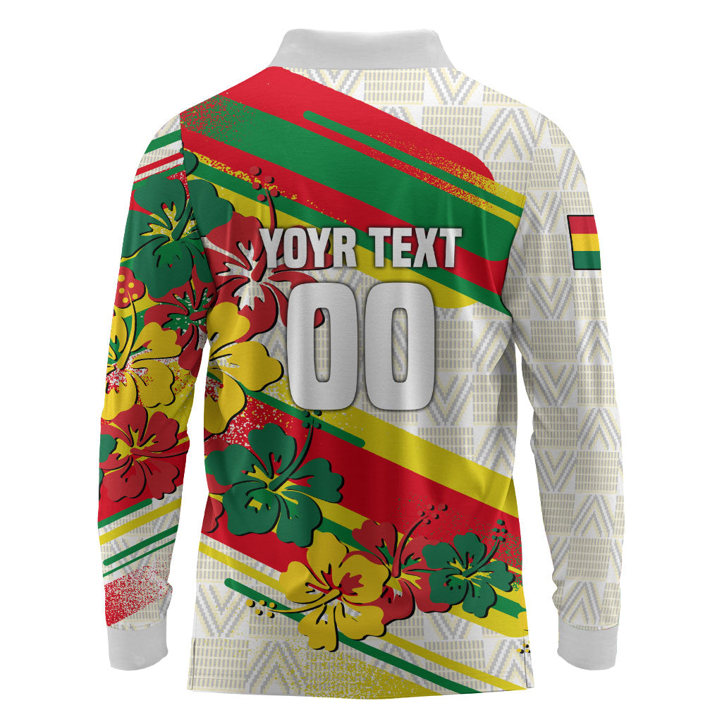 Personalized Ghana Football Long Sleeve Polo Shirt Soccer Player Kick - Floral Hibiscus
