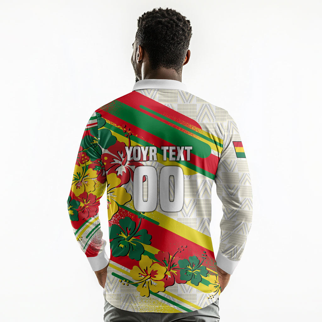 Personalized Ghana Football Long Sleeve Polo Shirt Soccer Player Kick - Floral Hibiscus