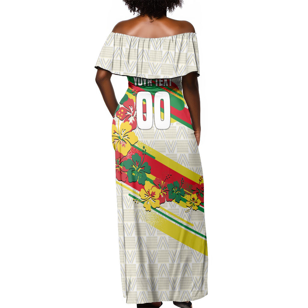 Personalized Ghana Football Off Shoulder Maxi Dress Soccer Player Kick - Floral Hibiscus