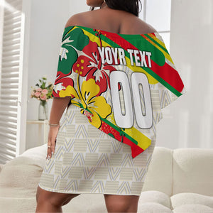 Personalized Ghana Football Off Shoulder Short Dress Soccer Player Kick - Floral Hibiscus