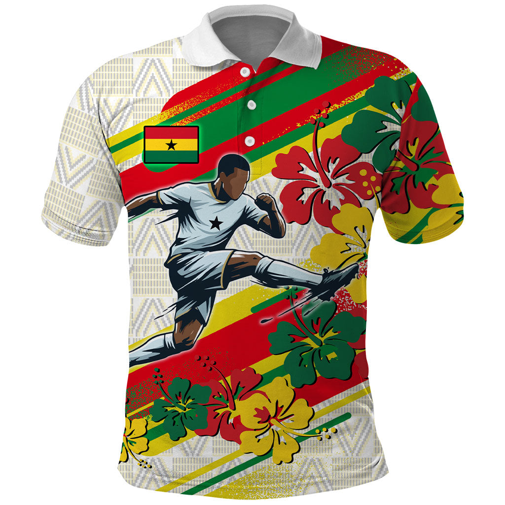 Personalized Ghana Football Polo Shirt Soccer Player Kick - Floral Hibiscus
