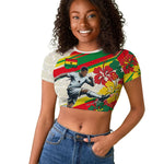 Personalized Ghana Football Raglan Cropped T shirt Soccer Player Kick - Floral Hibiscus