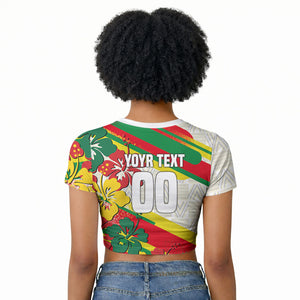 Personalized Ghana Football Raglan Cropped T shirt Soccer Player Kick - Floral Hibiscus