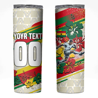 Personalized Ghana Football Skinny Tumbler Soccer Player Kick - Floral Hibiscus