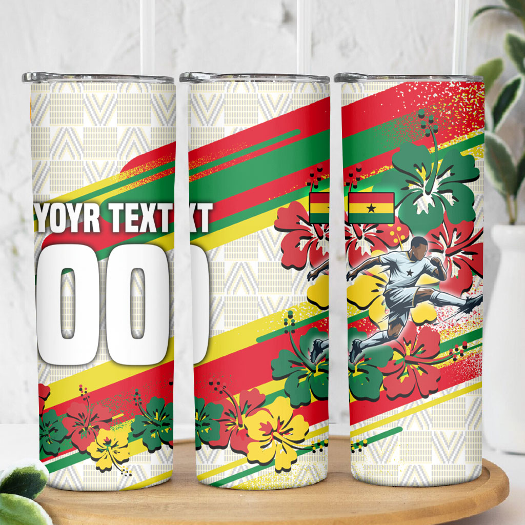 Personalized Ghana Football Skinny Tumbler Soccer Player Kick - Floral Hibiscus