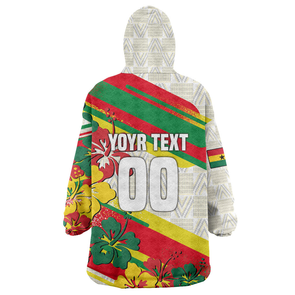 Personalized Ghana Football Wearable Blanket Hoodie Soccer Player Kick - Floral Hibiscus