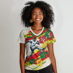 Personalized Ghana Football Women V-Neck T-Shirt Soccer Player Kick - Floral Hibiscus